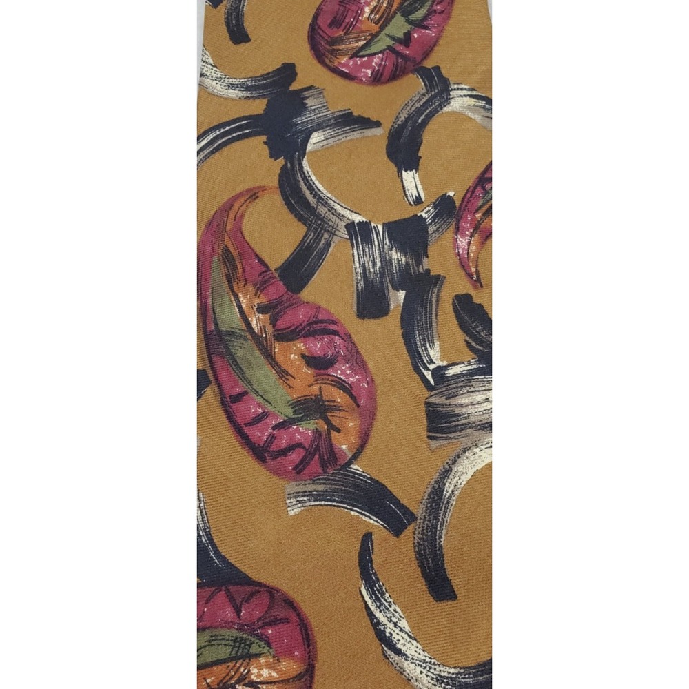 Christian Dior Necktie Mens Gold Excellent Abstract Paisley Silk Vintage Tie